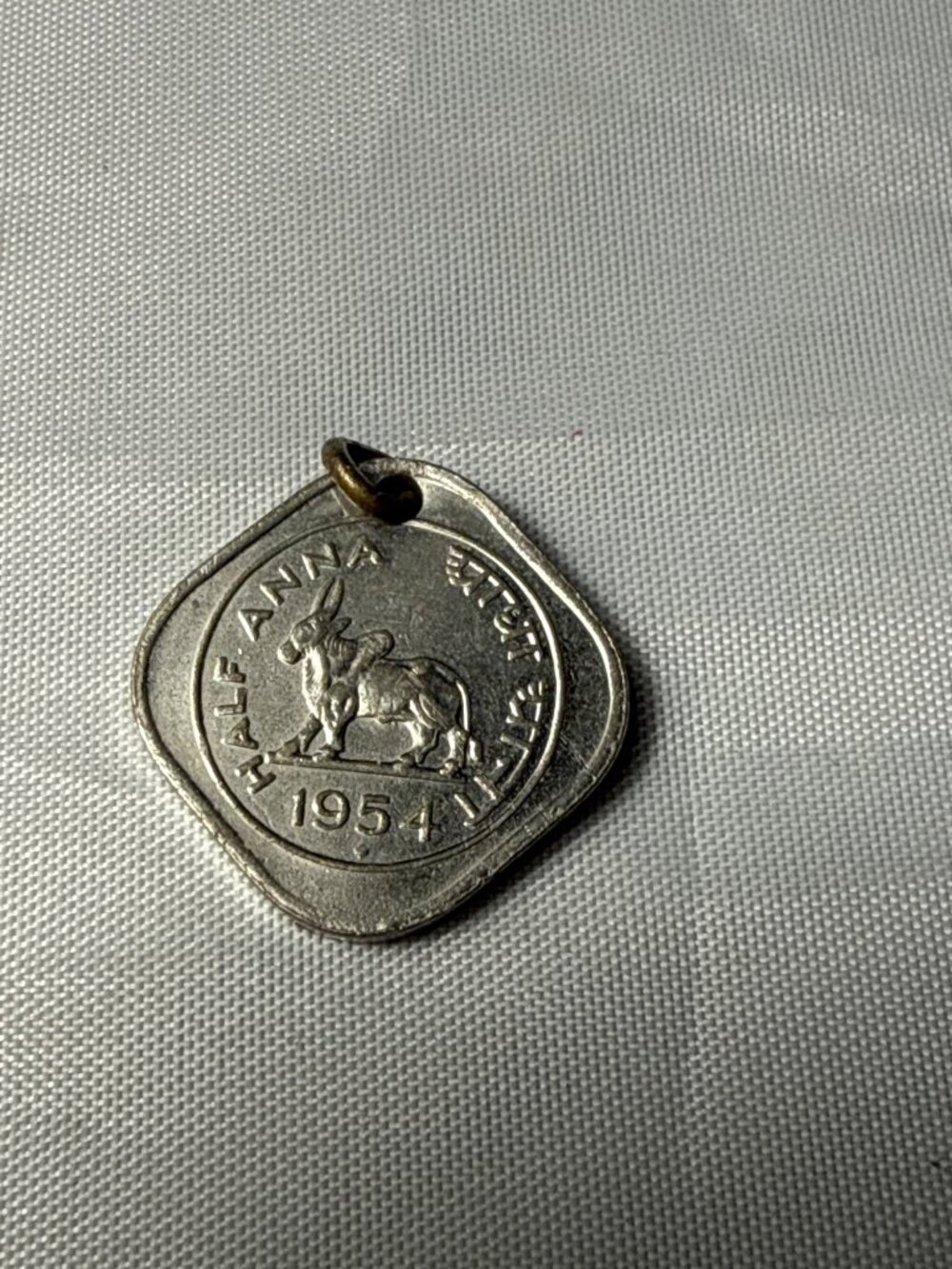 Vintage 1954 India Half Anna Coin Pendant Charm Unique Scandi Boho Grunge